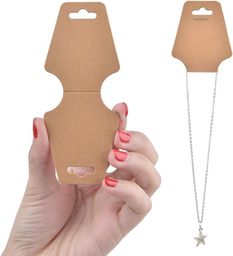 KOVCOAP 100 PCS Necklace Display Cards Holders Jewelry Bracelets Earrings Keychain Rings Hairbands Craft Projects Brown Kraft Paper Hang Tags Card 4.9 x 2 Inches - Image 4